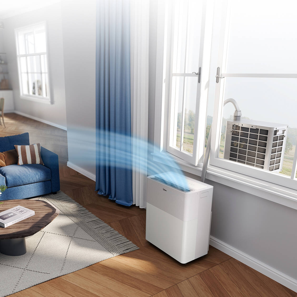 Midea PortaSplit-E 12K, Portable Mini-Split Air Conditioner, Moonlight Gray, 12000BTU, Energy Efficiency A++, Heating & Cooling Functions, 45kg, For Rooms Up To 105m³, 39dB(A) - Portable Air Conditioners - AeroCoola