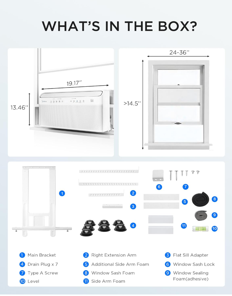 Midea 8.000 BTU U-förmige intelligente Inverter-Fensterklimaanlage – kühlt 350 m², ultra-leise mit offenem Fenster, Flexibilität – Alexa/Google Assistant kompatibel – 37% Energieeinsparung - Mobiles Klimagerät - AerCoola