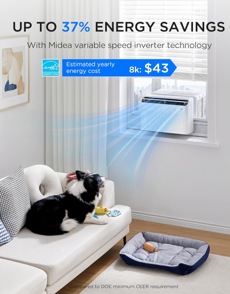 Midea 12,000 BTU U Shaped Smart Inverter Window Air Conditioner - Cools 550 Sq Ft, Ultra Quiet with Open Window Flexibility - Alexa/Google Assistant Compatible - 35% Energy Savings, Remote (Updated) - Portable Air Conditioners - AeroCoola